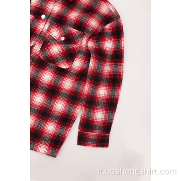 Camicia personalizzata da uomo di moda in flanella scozzese elasticizzata all&#39;ingrosso